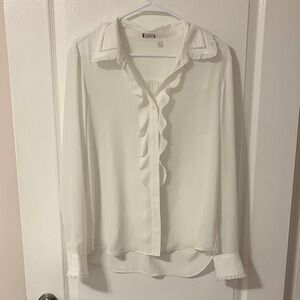 Sunday Best White Ruffle Front Blouse